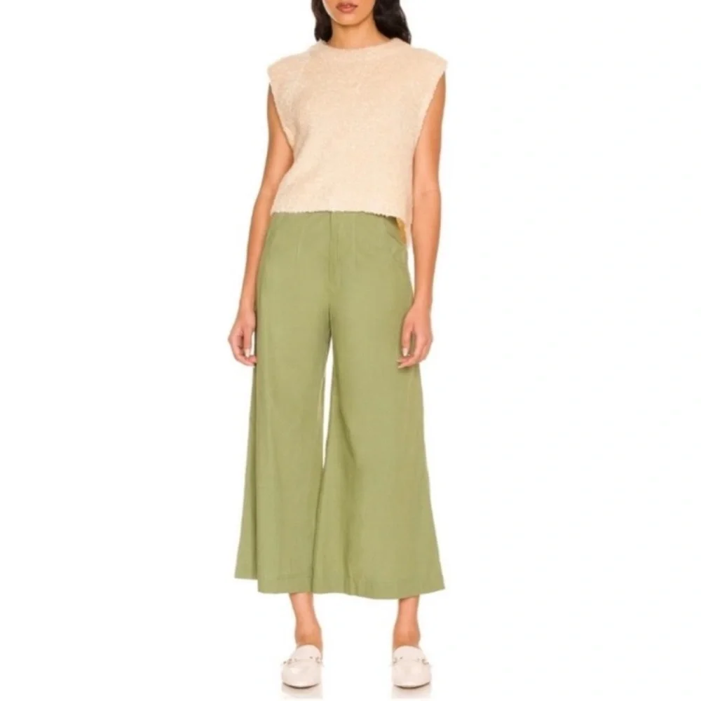 Free People | Menorca High Waist Wide Leg Cropped Pants Forest Glen Green (6) - Picture 16 of 16